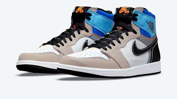Multi-color Air Jordan shoes.